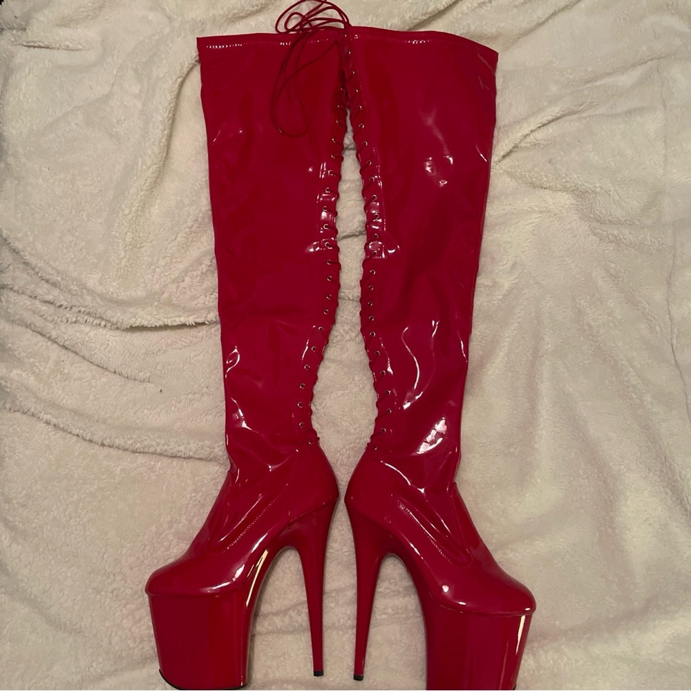 Pleaser 8” Thigh-High Boots Flamingo 3850 Size 12